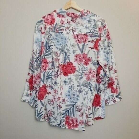 KAREN SCOTT Floral Swiss Dot Button Down Shirt Sz 2X - Picture 6 of 7